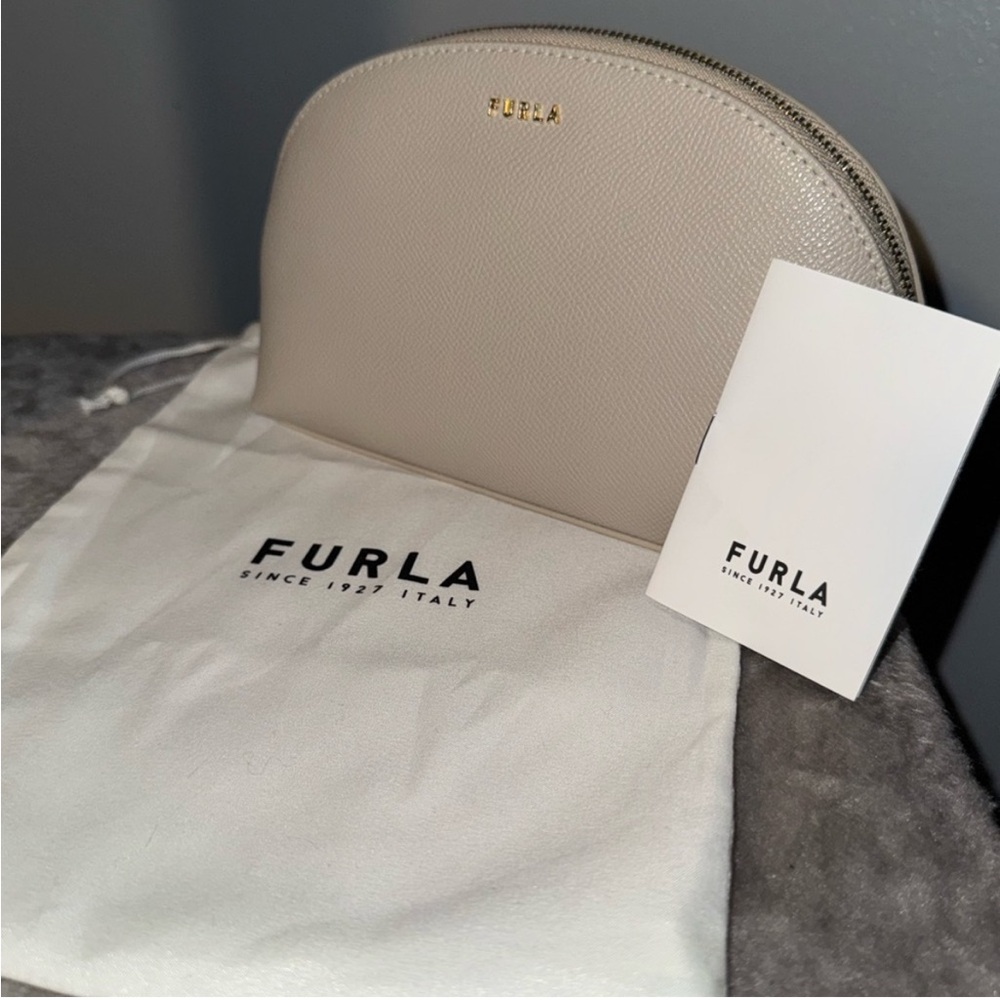 New Furla Cream/Ivory Pouch w/ Care Card & Dust Bag